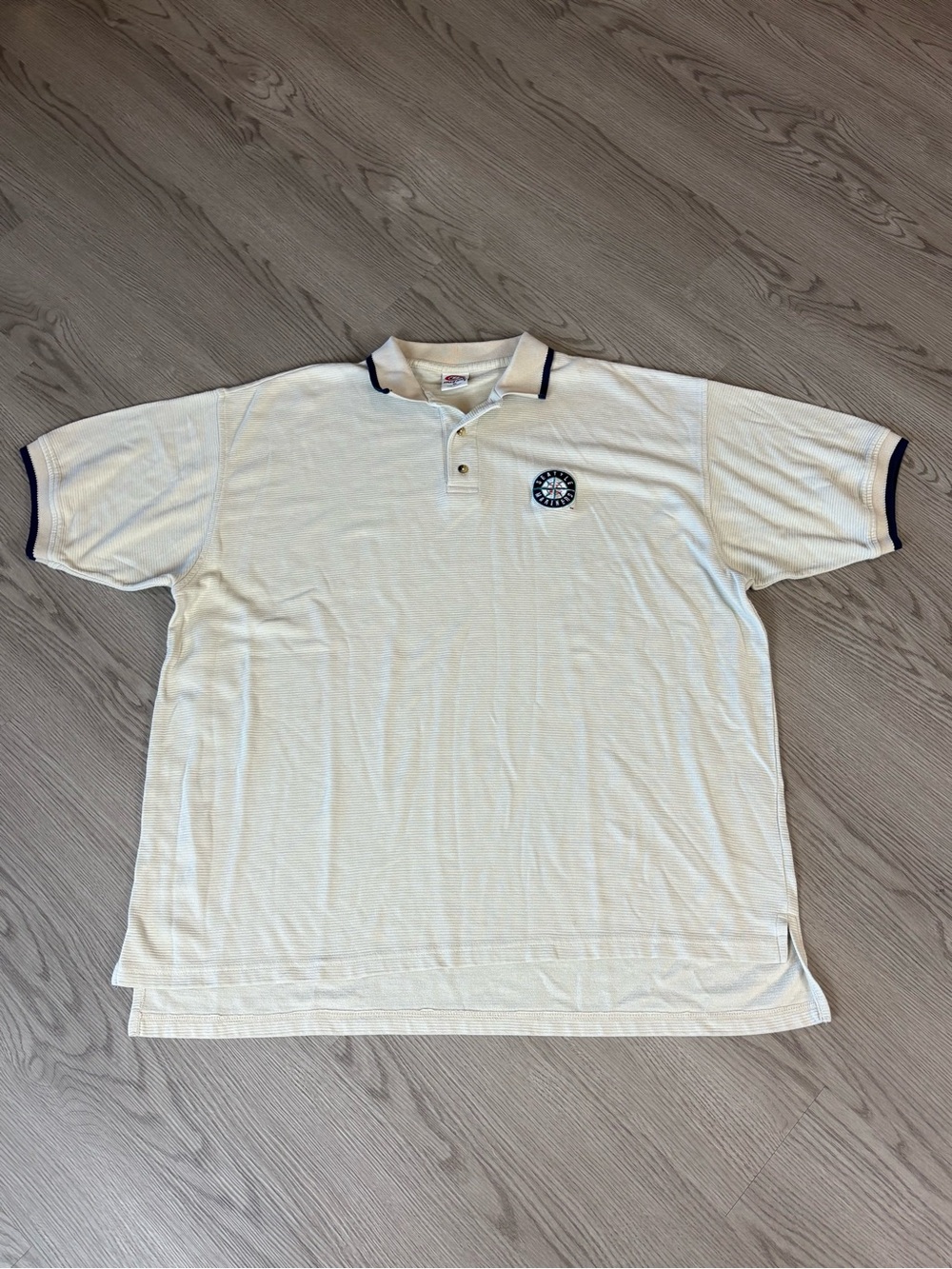 Men's Short-Sleeve Polo in Cream with Navy Trim